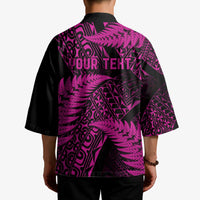 New Zealand Rugby Pacific Personalised Kimono All Pink Maori Pasifika Fern Pattern - Polynesian Pride