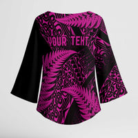 New Zealand Rugby Pacific Personalised Kimono Sleeve Blouse All Pink Maori Pasifika Fern Pattern - Polynesian Pride