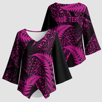 New Zealand Rugby Pacific Personalised Kimono Sleeve Blouse All Pink Maori Pasifika Fern Pattern - Polynesian Pride