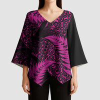 New Zealand Rugby Pacific Personalised Kimono Sleeve Blouse All Pink Maori Pasifika Fern Pattern - Polynesian Pride