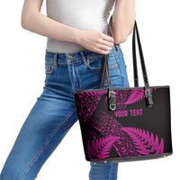 New Zealand Rugby Pacific Personalised Leather Tote Bag All Pink Maori Pasifika Fern Pattern