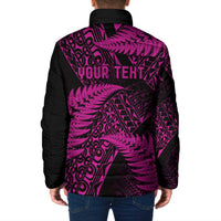 New Zealand Rugby Pacific Personalised Padded Jacket All Pink Maori Pasifika Fern Pattern - Polynesian Pride