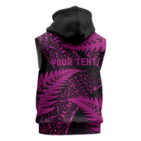 New Zealand Rugby Pacific Personalised Sleeveless Zip Hoodie All Pink Maori Pasifika Fern Pattern LT9 - Polynesian Pride