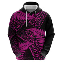 New Zealand Rugby Pacific Personalised Zip Hoodie All Pink Maori Pasifika Fern Pattern