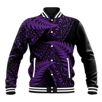 New Zealand Rugby Pacific Personalised Baseball Jacket All Purple Maori Pasifika Fern Pattern