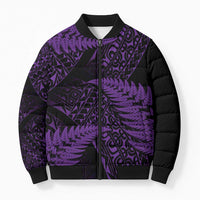 New Zealand Rugby Pacific Personalised Bomber Puffer Jacket All Purple Maori Pasifika Fern Pattern - Polynesian Pride