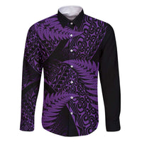 New Zealand Rugby Pacific Personalised Family Matching Long Sleeve Bodycon Dress and Hawaiian Shirt All Purple Maori Pasifika Fern Pattern