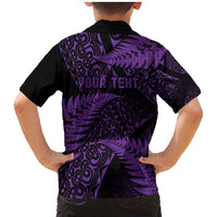 New Zealand Rugby Pacific Personalised Family Matching Mermaid Dress and Hawaiian Shirt All Purple Maori Pasifika Fern Pattern