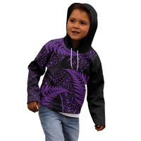New Zealand Rugby Pacific Personalised Kid Hoodie All Purple Maori Pasifika Fern Pattern