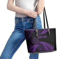 New Zealand Rugby Pacific Personalised Leather Tote Bag All Purple Maori Pasifika Fern Pattern