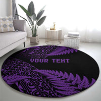 New Zealand Rugby Pacific Personalised Round Carpet All Purple Maori Pasifika Fern Pattern