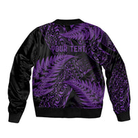 New Zealand Rugby Pacific Personalised Sleeve Zip Bomber Jacket All Purple Maori Pasifika Fern Pattern
