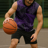 New Zealand Rugby Pacific Personalised Sleeveless Hoodie All Purple Maori Pasifika Fern Pattern - Polynesian Pride