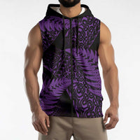 New Zealand Rugby Pacific Personalised Sleeveless Zip Hoodie All Purple Maori Pasifika Fern Pattern - Polynesian Pride