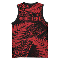 New Zealand Rugby Pacific Personalised Basketball Jersey All Red Maori Pasifika Fern Pattern - Polynesian Pride