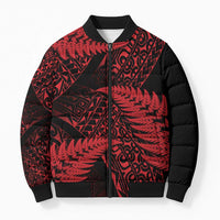 New Zealand Rugby Pacific Personalised Bomber Puffer Jacket All Red Maori Pasifika Fern Pattern - Polynesian Pride