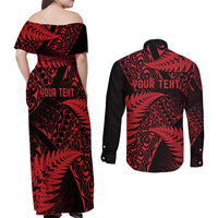 New Zealand Rugby Pacific Personalised Couples Matching Off Shoulder Maxi Dress and Long Sleeve Button Shirt All Red Maori Pasifika Fern Pattern