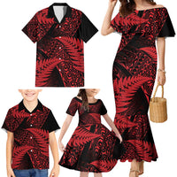 New Zealand Rugby Pacific Personalised Family Matching Mermaid Dress and Hawaiian Shirt All Red Maori Pasifika Fern Pattern