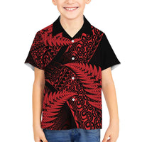 New Zealand Rugby Pacific Personalised Family Matching Off Shoulder Short Dress and Hawaiian Shirt All Red Maori Pasifika Fern Pattern