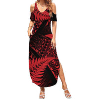 New Zealand Rugby Pacific Personalised Family Matching Summer Maxi Dress and Hawaiian Shirt All Red Maori Pasifika Fern Pattern