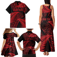 New Zealand Rugby Pacific Personalised Family Matching Tank Maxi Dress and Hawaiian Shirt All Red Maori Pasifika Fern Pattern