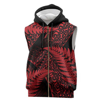 New Zealand Rugby Pacific Personalised Sleeveless Zip Hoodie All Red Maori Pasifika Fern Pattern LT9 Red - Polynesian Pride