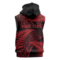 New Zealand Rugby Pacific Personalised Sleeveless Zip Hoodie All Red Maori Pasifika Fern Pattern - Polynesian Pride