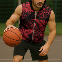 New Zealand Rugby Pacific Personalised Sleeveless Zip Hoodie All Red Maori Pasifika Fern Pattern - Polynesian Pride