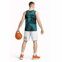 New Zealand Rugby Pacific Personalised Basketball Jersey All Turquoise Maori Pasifika Fern Pattern - Polynesian Pride