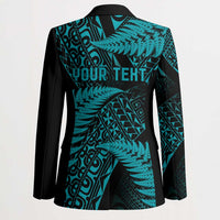New Zealand Rugby Pacific Personalised Blazer All Turquoise Maori Pasifika Fern Pattern - Polynesian Pride