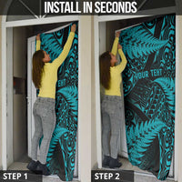 New Zealand Rugby Pacific Personalised Door Cover All Turquoise Maori Pasifika Fern Pattern - Polynesian Pride