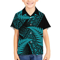 New Zealand Rugby Pacific Personalised Family Matching Tank Maxi Dress and Hawaiian Shirt All Turquoise Maori Pasifika Fern Pattern