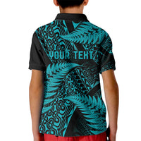 New Zealand Rugby Pacific Personalised Kid Polo Shirt All Turquoise Maori Pasifika Fern Pattern
