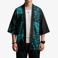 New Zealand Rugby Pacific Personalised Kimono All Turquoise Maori Pasifika Fern Pattern - Polynesian Pride