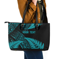 New Zealand Rugby Pacific Personalised Leather Tote Bag All Turquoise Maori Pasifika Fern Pattern