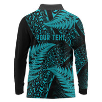 New Zealand Rugby Pacific Personalised Long Sleeve Polo Shirt All Turquoise Maori Pasifika Fern Pattern
