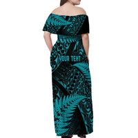 New Zealand Rugby Pacific Personalised Off Shoulder Maxi Dress All Turquoise Maori Pasifika Fern Pattern