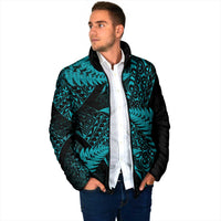New Zealand Rugby Pacific Personalised Padded Jacket All Turquoise Maori Pasifika Fern Pattern - Polynesian Pride