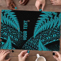 New Zealand Rugby Pacific Personalised Puzzle All Turquoise Maori Pasifika Fern Pattern - Polynesian Pride