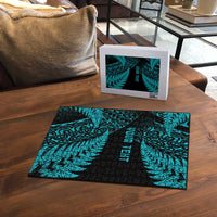 New Zealand Rugby Pacific Personalised Puzzle All Turquoise Maori Pasifika Fern Pattern - Polynesian Pride