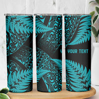New Zealand Rugby Pacific Personalised Skinny Tumbler All Turquoise Maori Pasifika Fern Pattern