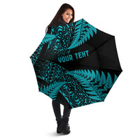 New Zealand Rugby Pacific Personalised Umbrella All Turquoise Maori Pasifika Fern Pattern - Polynesian Pride