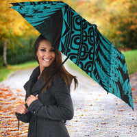 New Zealand Rugby Pacific Personalised Umbrella All Turquoise Maori Pasifika Fern Pattern - Polynesian Pride