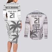 Custom Fiji Rugby Couples Matching Long Sleeve Bodycon Dress and Long Sleeve Button Shirt Polynesian Fijian Masi Palm Tree