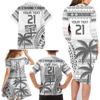 Custom Fiji Rugby Family Matching Long Sleeve Bodycon Dress and Hawaiian Shirt Polynesian Fijian Masi Palm Tree