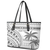 Custom Fiji Rugby Leather Tote Bag Polynesian Fijian Masi Palm Tree