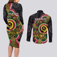 Vanuatu Personalised Couples Matching Long Sleeve Bodycon Dress and Long Sleeve Button Shirt Aboriginal Dot Paitnting LT9 - Polynesian Pride