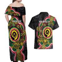 Vanuatu Personalised Couples Matching Off Shoulder Maxi Dress and Hawaiian Shirt Aboriginal Dot Paitnting LT9 - Polynesian Pride