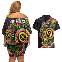 Vanuatu Personalised Couples Matching Off Shoulder Short Dress and Hawaiian Shirt Aboriginal Dot Paitnting LT9 - Polynesian Pride