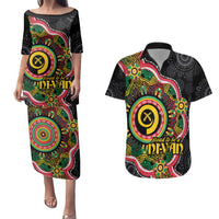 Vanuatu Personalised Couples Matching Puletasi and Hawaiian Shirt Aboriginal Dot Paitnting LT9 Black - Polynesian Pride